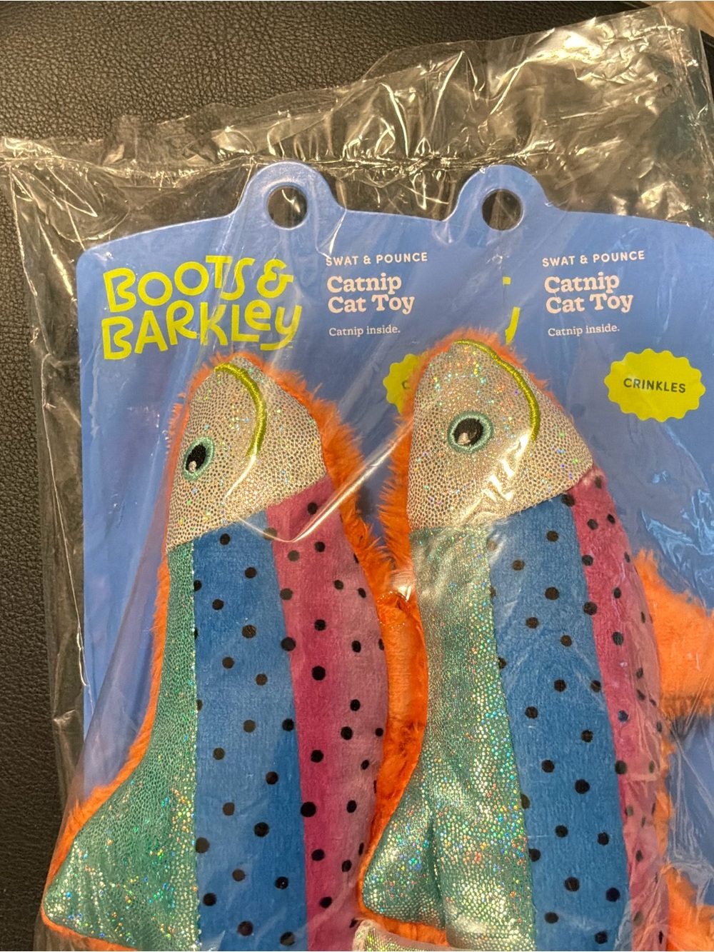 Boots & Barkley Multicolor Catnip Cat Toy - Orange/Blue/Pink Crinkle 2 pack new